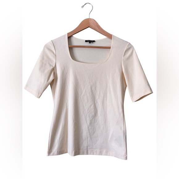 Lafayette 148 New York Tops - Lafayette 148 New York Cotton Square Neck Tee Beige Butter Yellow Top Sz S
